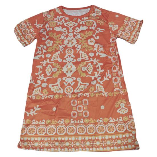 Sommerkleid für Damen, Rundhalsausschnitt, halbe Ärmel, Retro-Druck, A-Linie, großer Saum, knielang, locker, lässig, für den Alltag, Urlaub, Midikleid