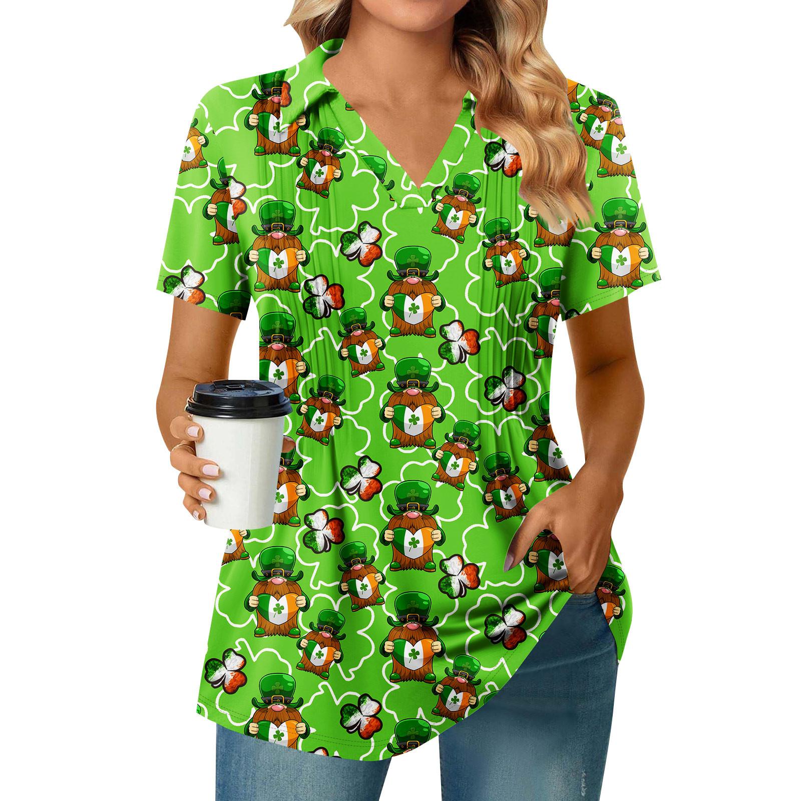 

Женская плиссированная футболка с V-образным вырезом и короткими рукавами с принтом подсолнухов, повседневная деловая рубашка XXL зелёный