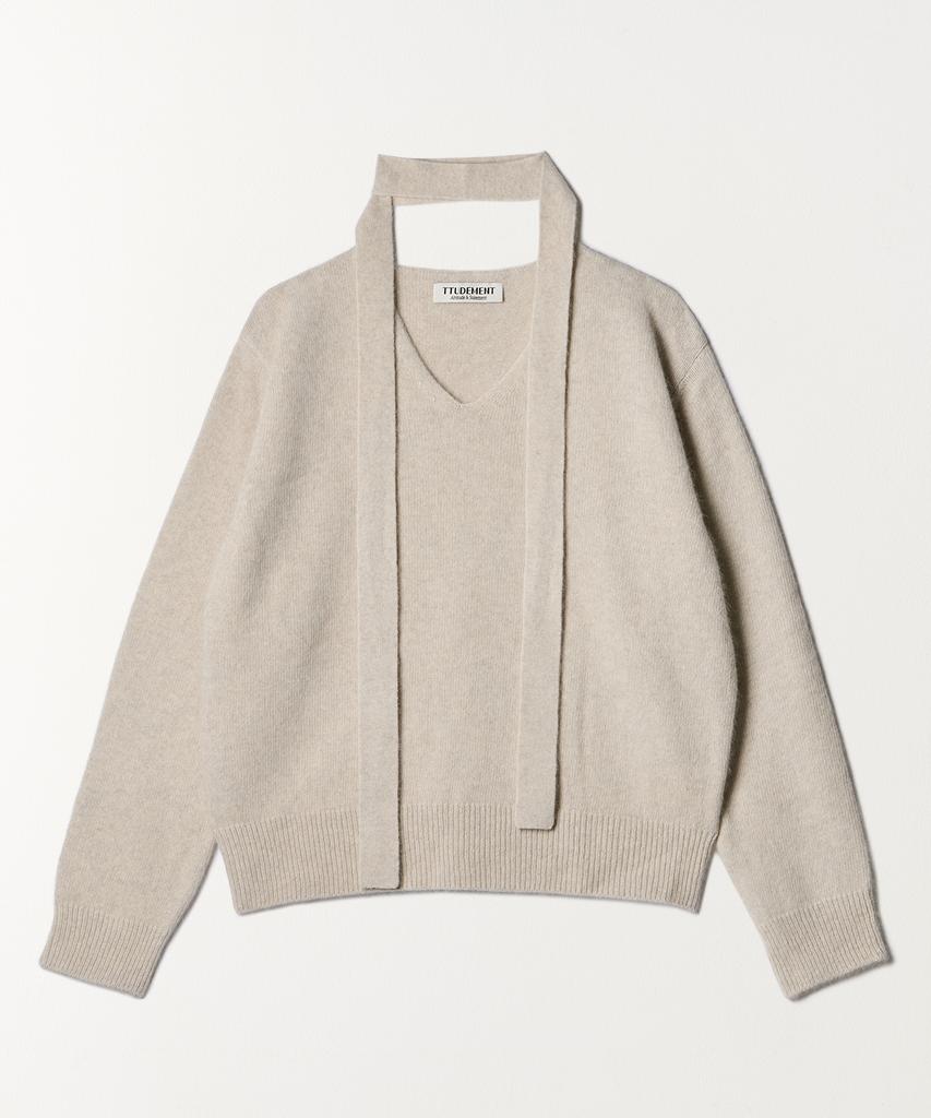 TTUDEMENT V-Neck Muffler Knit Top Light Gray