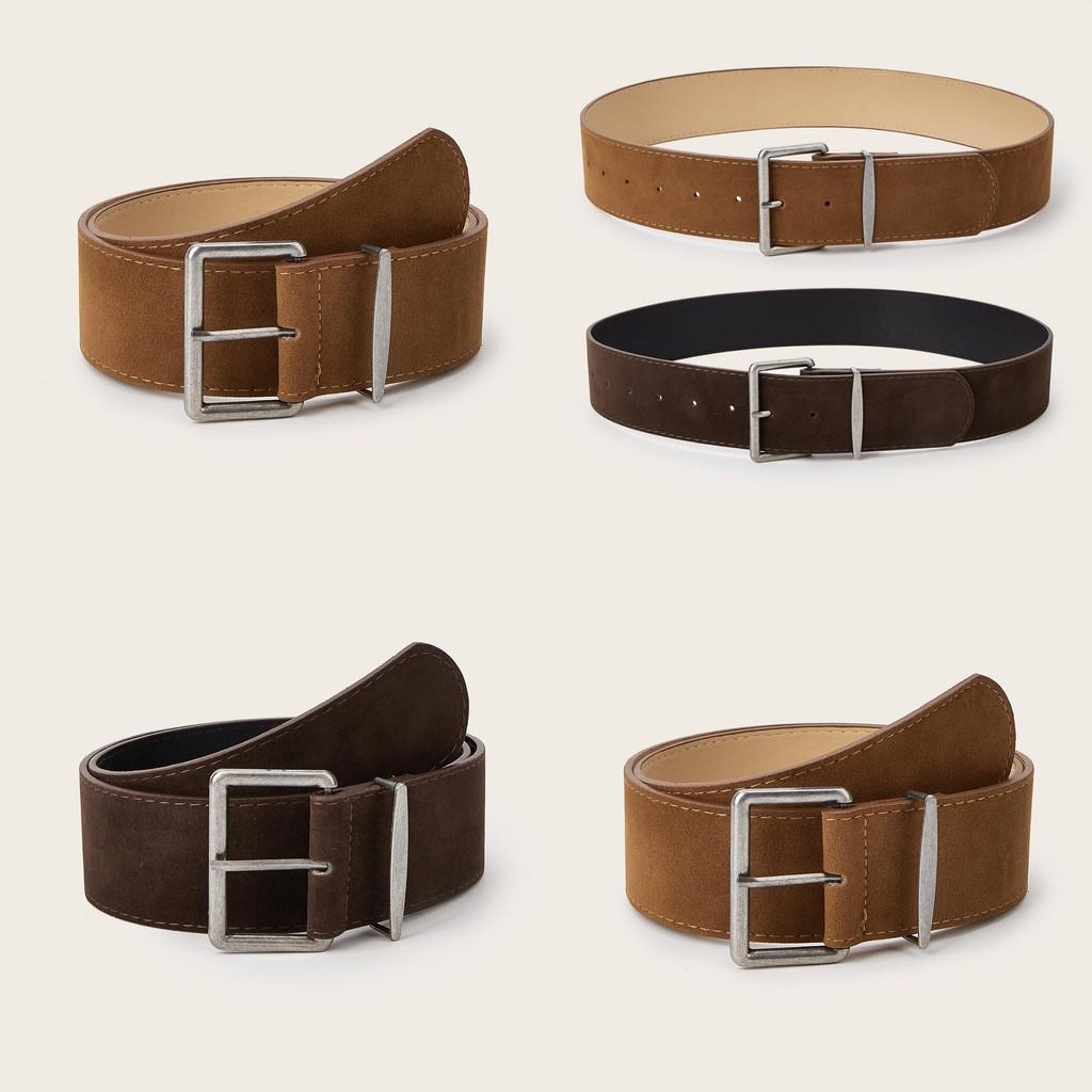 Simple Solid Color Suede Square Buckle Decoration Women Casual Belt