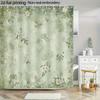 1pc 71x71 Inch Distressed Floral Shower Curtain - Sage Green & Cream Polyester, Machine Washable Bathroom Decor with Grommets,