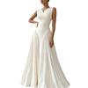 Summer new European and American style white sleeveless pleated splicing dress temperament slim dress dress party
