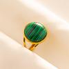 Green Striped Stone Vintage Gold Color Stainless Steel Open Adjustable Rings For Women Men Accessories Finger Jewelry Sun Flower