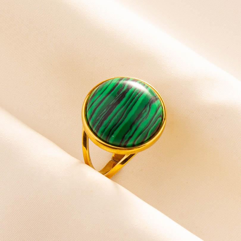 Green Striped Stone Vintage Gold Color Stainless Steel Open Adjustable Rings For Women Men Accessories Finger Jewelry Sun Flower