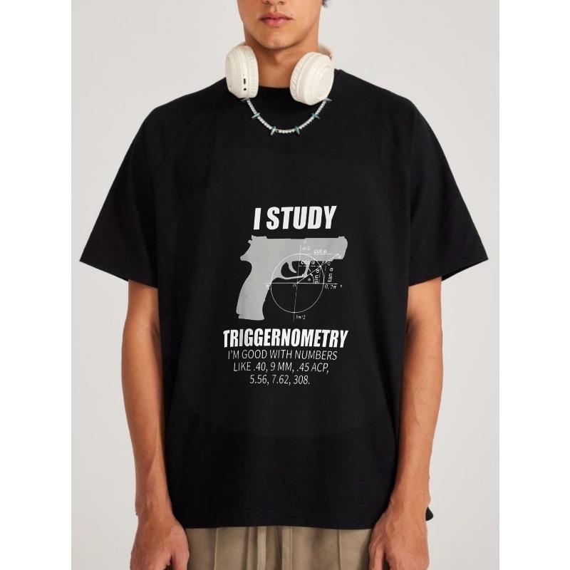 

White T-Shirt with Gun and Trigonometry Graphic for Casual Wear XXXXL чорний