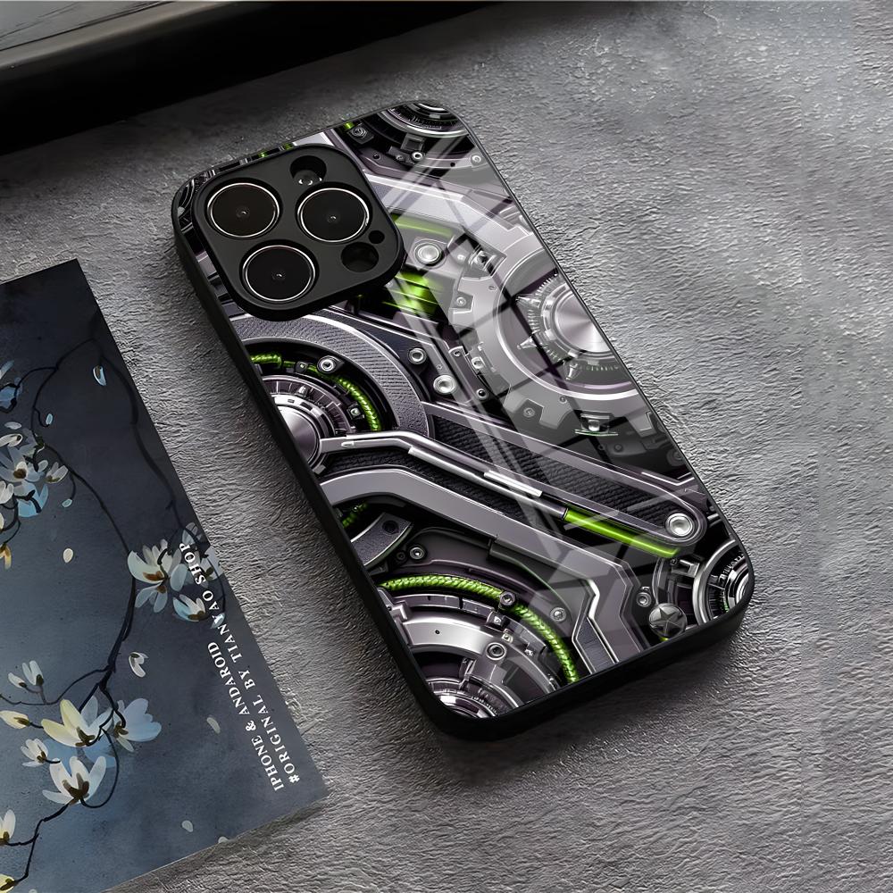 Mechanical Components Phone Case For IPhone 17 Air 16 E Pro Max 15 14 13 Mini 12 Pro 11 Max Plus Black Glass Cover