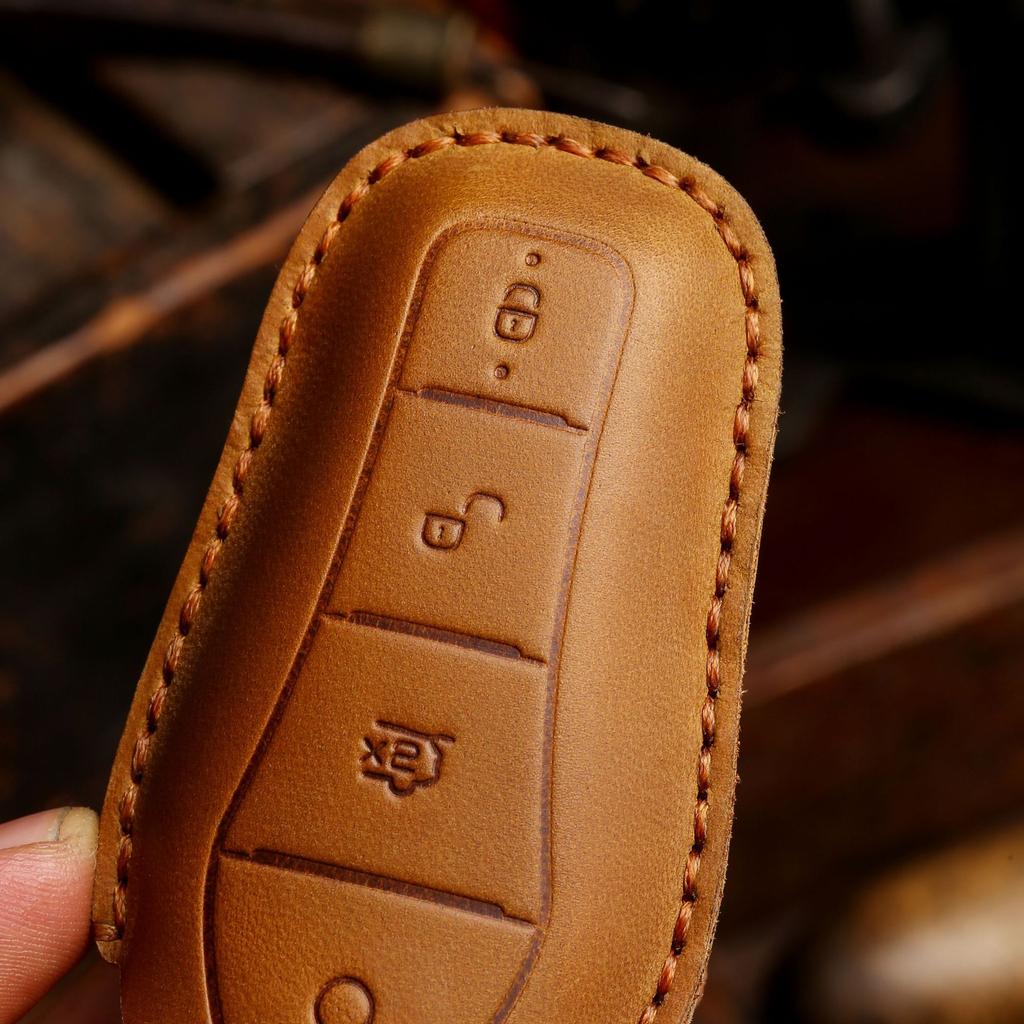 Schlüsselanhänger aus Crazy-Horse-Leder ist geeignet für BYD Schlüsselhülle, Dolphin Tang Qin Han Song Schutzhülle, echtes Leder.