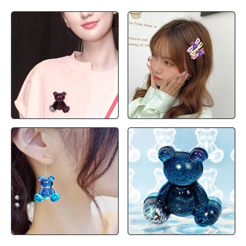 Bear Earring Silicone Mold Brooch Hair Pin Decorative Casting Mold Headwear Clip Mold DIY Craft Jewelry Making Supplies