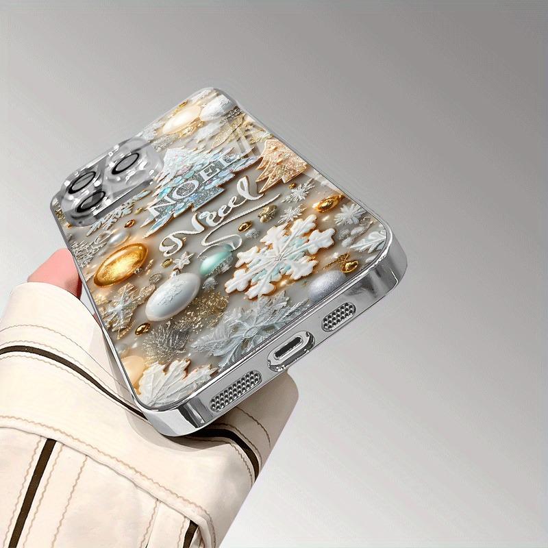 Christmas Elements Print Electroplated Tempered Glass Phone Case For iPhone 11 12 13 14 15 16 17 Pro Max Plus 16E 17 Air Cover