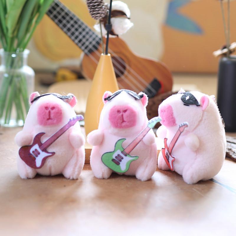 Guitar Kapibala Plush Toy Cartoon Capybara Pendant Soft Stuffed Doll Keychain Car Key Ring Backpack Bag Decor