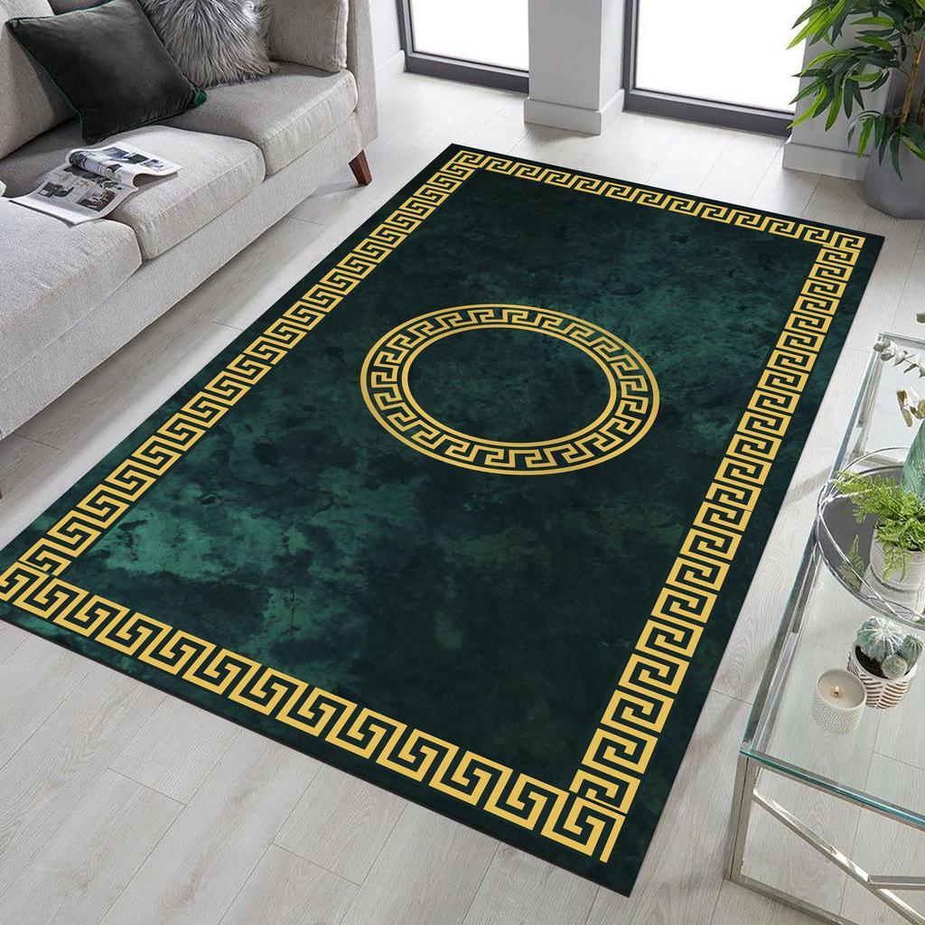 Green and Gold Ancient Greek Wave Rug Greek Mythology Modern Light Luxury Rug Printed Carpet Home Decor Living Room Rug Area Rug