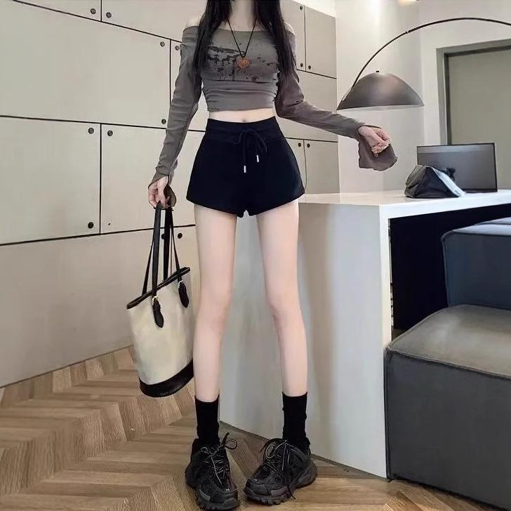 Women's Gray High-Waist A-Line Sports Shorts - 2025 Summer Petite Slit Casual Hot Pants