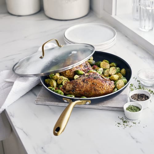 Greenpan Glass Lid, 20cm, Stainless Steel with Gold Handle, Fully Reinforced, Dishwasher Safe