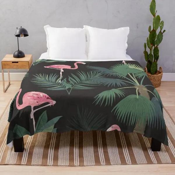 Flamingo Bird Pink Red Wild Animals Flannel Throw Blanket For Sofa Bed Couch Comfortable Warm Lightweight King Queen Full Size