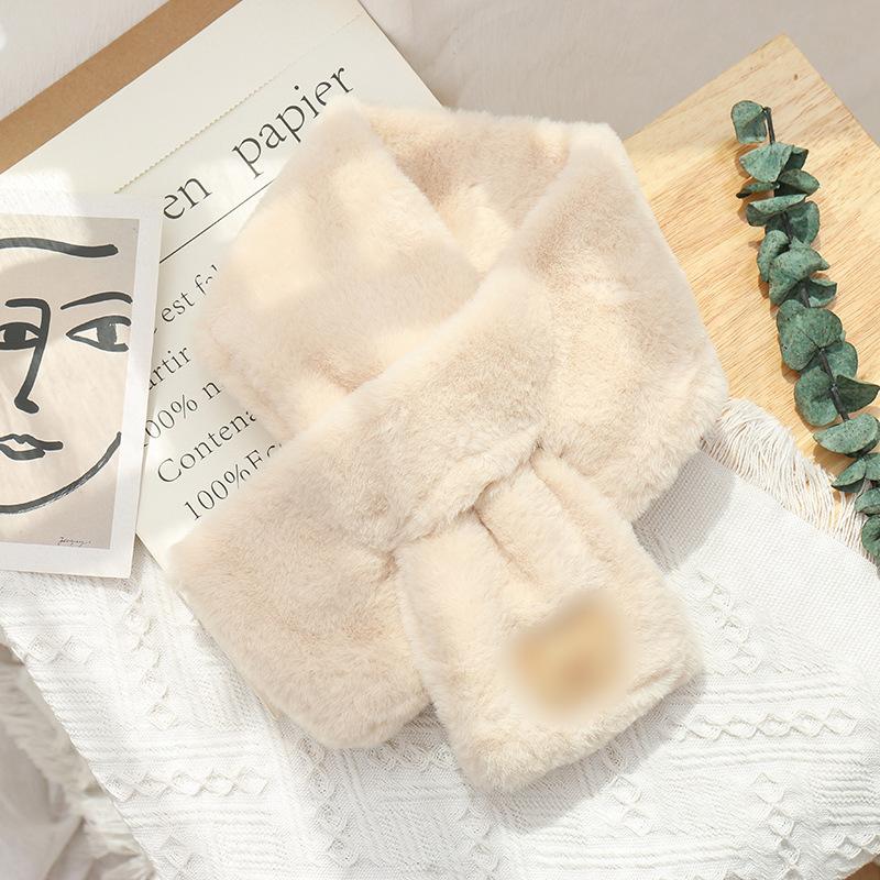 Imitation Rex Rabbit Hair Scarf Female Autumn and Winter Cute Bear Thickened Warm Student Solid Color Fluffy Scarf Neck Protection