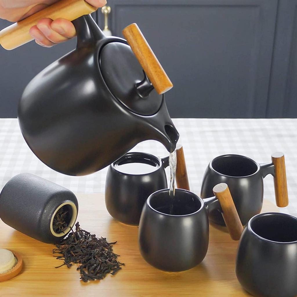 SOTECH Tea Set Gift Outdoor Stylish Portable Travel Tea Utensil Wooden Metal Box Black Porcelain Tea Cup Cute Tea Storage Tea Chinese Tea Travel