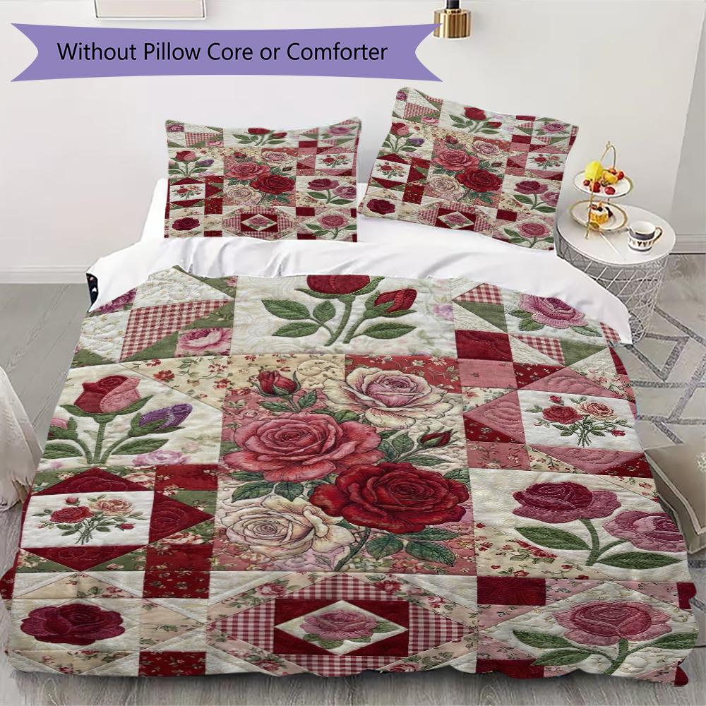 

Rose Flower Pattern Bedding uilt Set uilt Cover Pillowcase Home Decoration Birthday Gift (1 * duvet cover + 2 * pillowcase without core)101 135x200cm