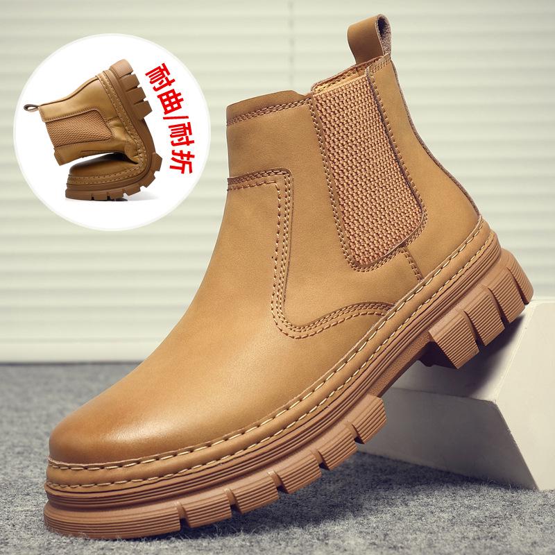 

2024 Мужские ботинки Martin из натуральной кожи: Повседневные туфли Chelsea средней длины в стиле ретро в британском стиле 41