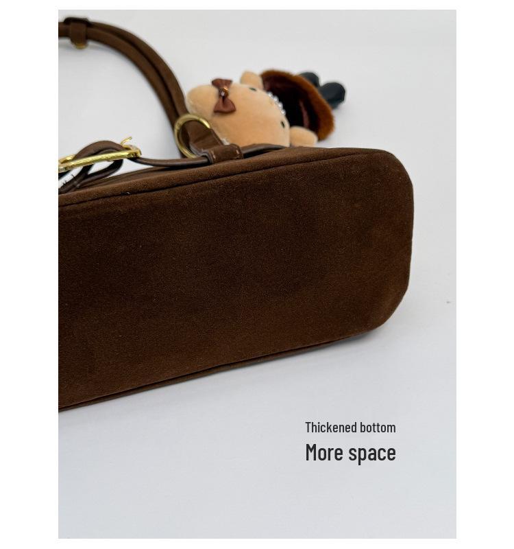 Women's Luxury Suede Shoulder Bag - Retro Matte Design, French-Inspired Baguette for Autumn/Winter