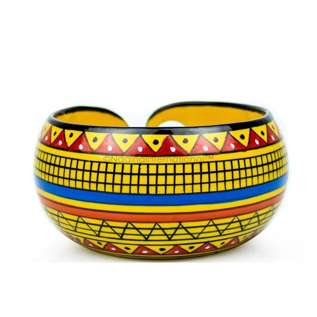 Ceramic Attractively Hand Painted Gorgeous Stoneware Yarn Ball Storage Bowl with Innovative Dispensing Curl  (African Yellow, Medium)