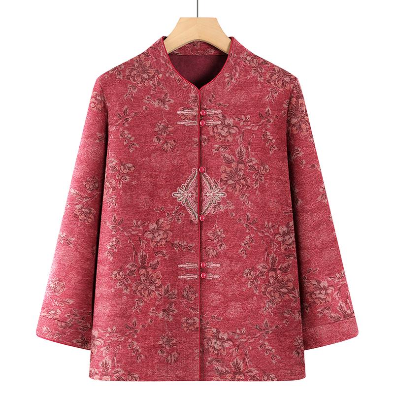 

Grandma s Autumn Style Stand-Up Collar Long Sleeve Shirt - Chinese Design for Mom 4XL (130-145 jin)