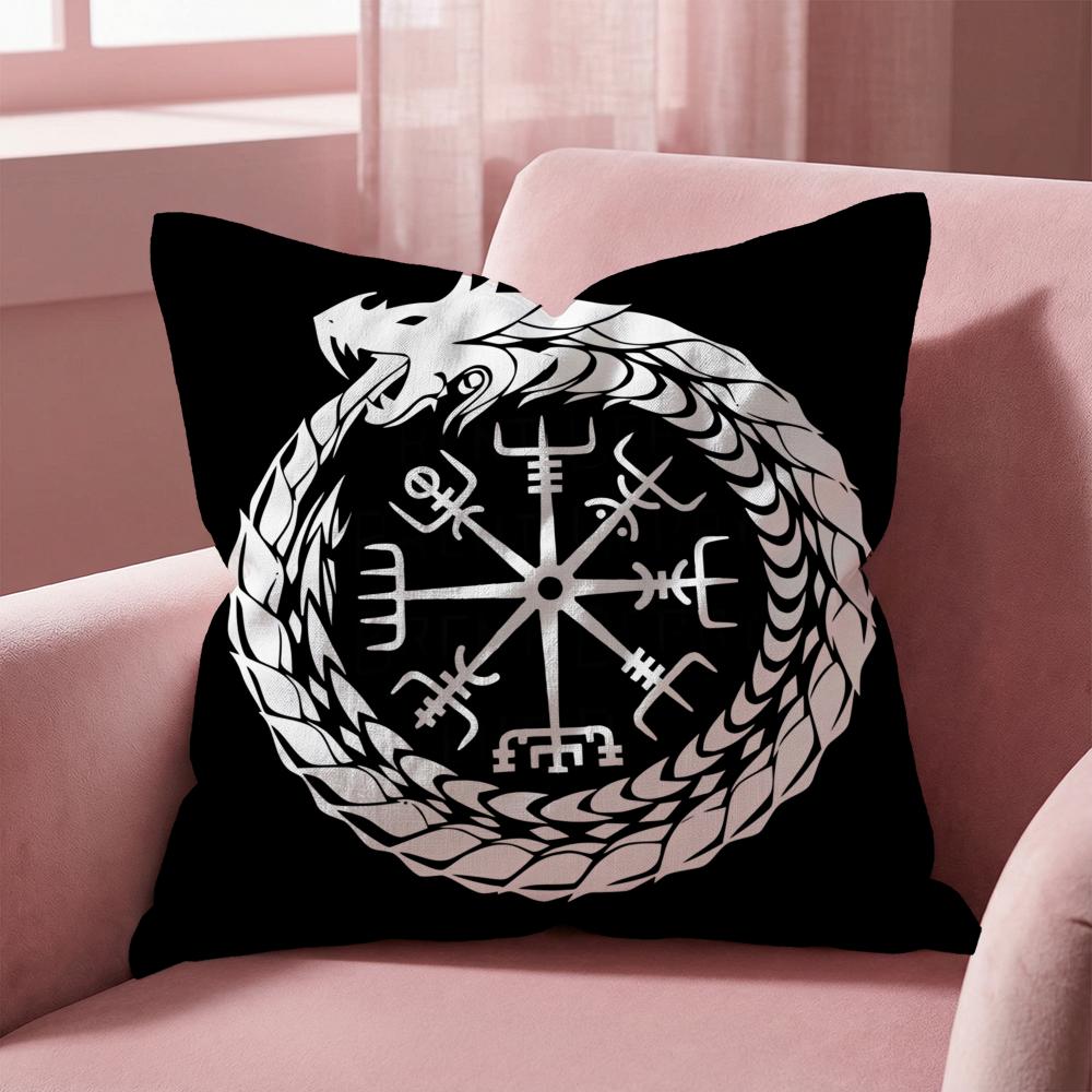Viking Amulet Pattern Cushion Cover Multi-Scene Pillow Cover for Home & Car - Reversible, Soft & Durable for Daily Use
