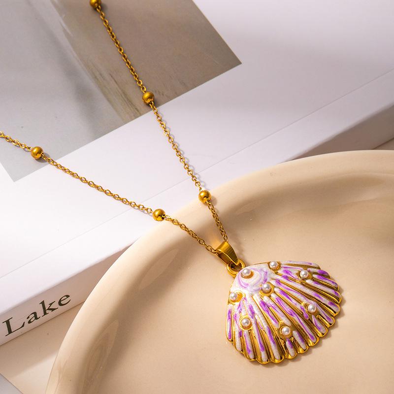 

Cross-border Ocean Shell Pearl Necklace: Women s Fashion Titanium Steel Clavicle Chain