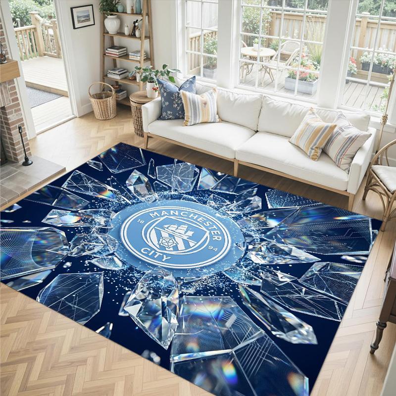 Manchester City Design Crystal Velvet Carpet Cozy Non?Slip Printed Rug For Bedroom Living Room Entrance