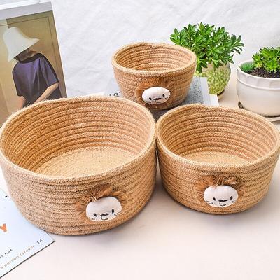 1pc 16x9CM Cartoon Animals Hand Woven Cotton Rope Storage Basket Kids Toys Desktop Organizer Sundries Storage Box