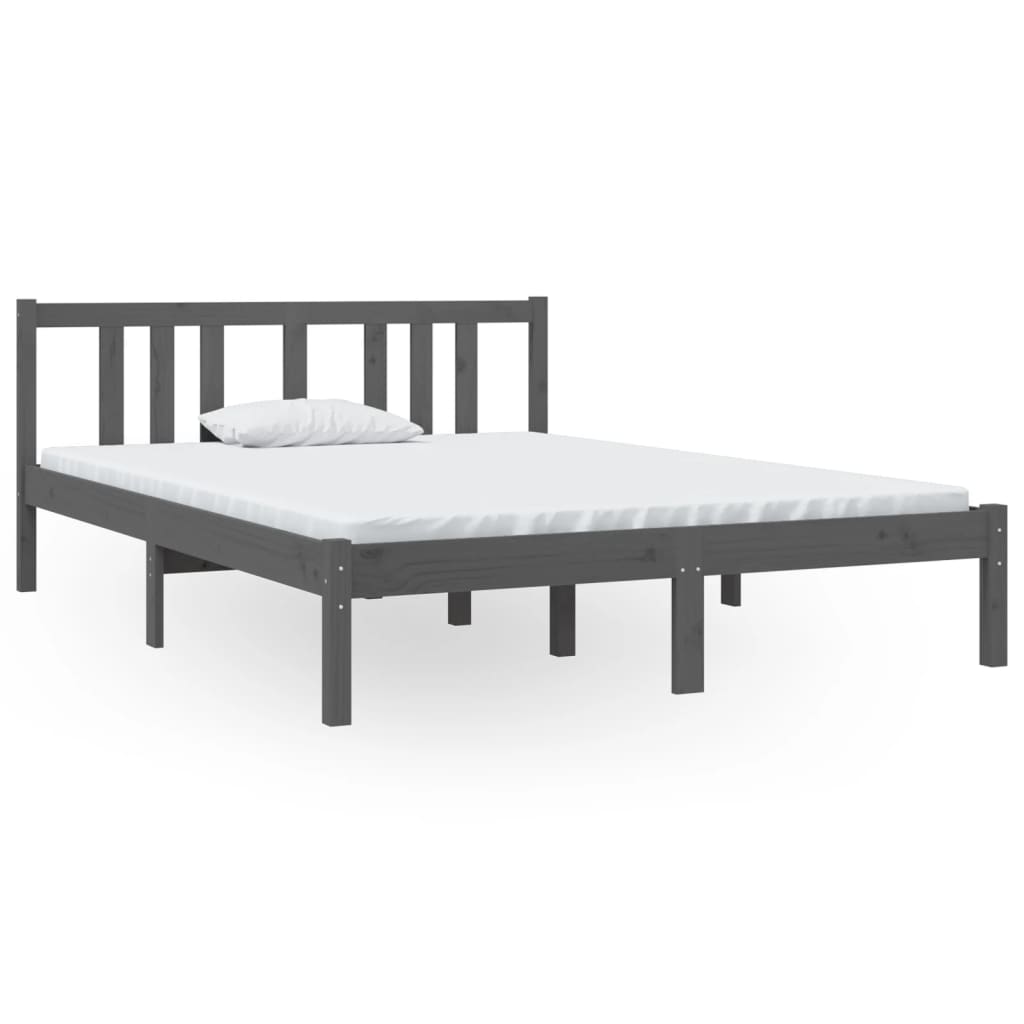 Solid Wood Bed Gray 135 x 190 cm