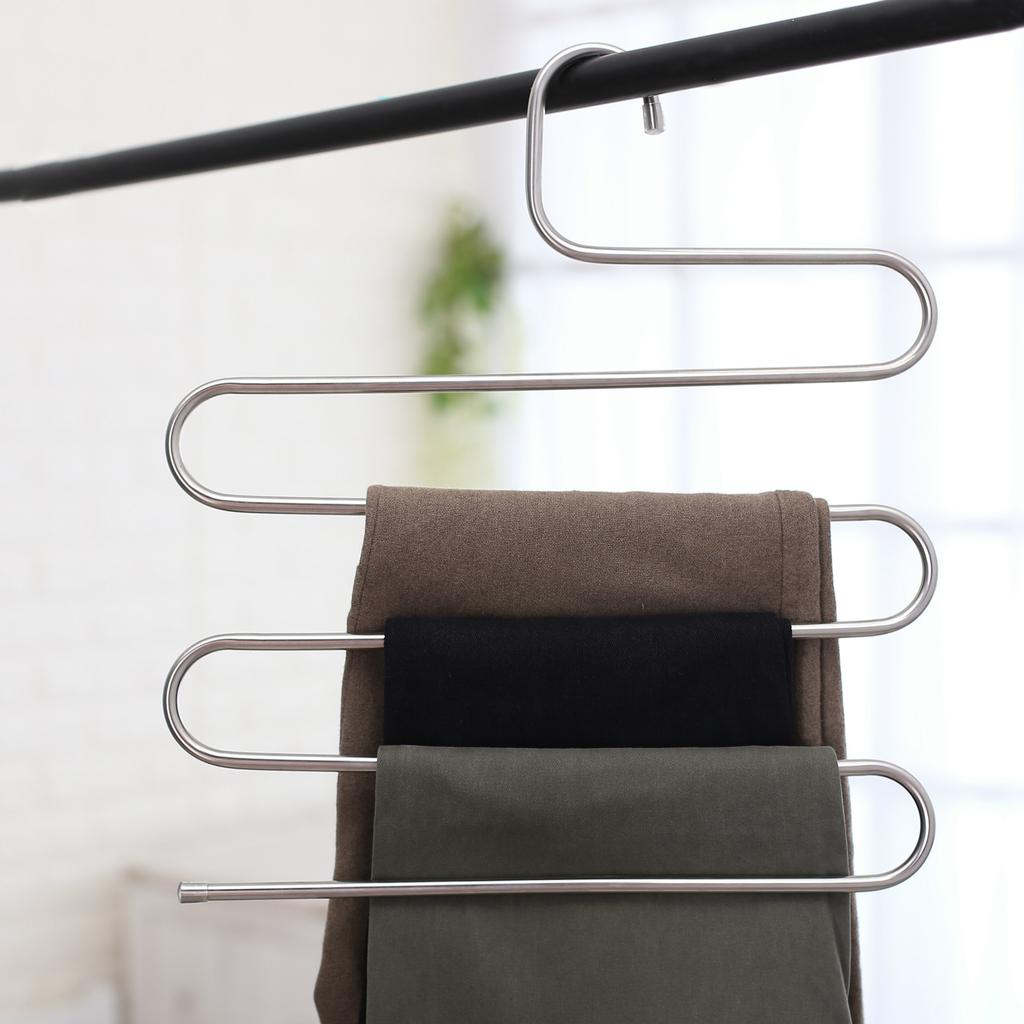 Stainless Steel Multi-functional Magic S-shaped Multi-layer Pants Rack Hanging Pants Coat Rack Closet Storage Rack Pants Hanging Rack Pants Clip
