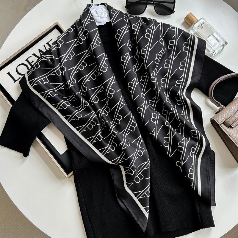 Letra Estampada Seda Imitada de Alta Qualidade Lenço de Seda Twill Decorativo Feminino