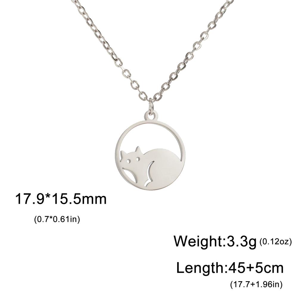 Teamer Söt Kattunge Katt Rostfritt Stål Halsband för Kvinnor Ekorre Fågel Rund Hänge Kedja Choker Smycken Mors Dag Presenter