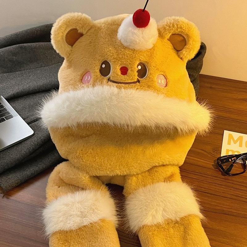 Cake Bear Plush Hat Winter Gloves Scarf Hat Integrated Face Small Cold Warm Ear Protection