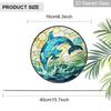 2D Flat Stained Glass Blue Dolphin Window Decoration, 6.3/7.87inches Ocean Theme Colored Glass Plate with Chain, Charming Indoor/Outdoor Sun Catcher