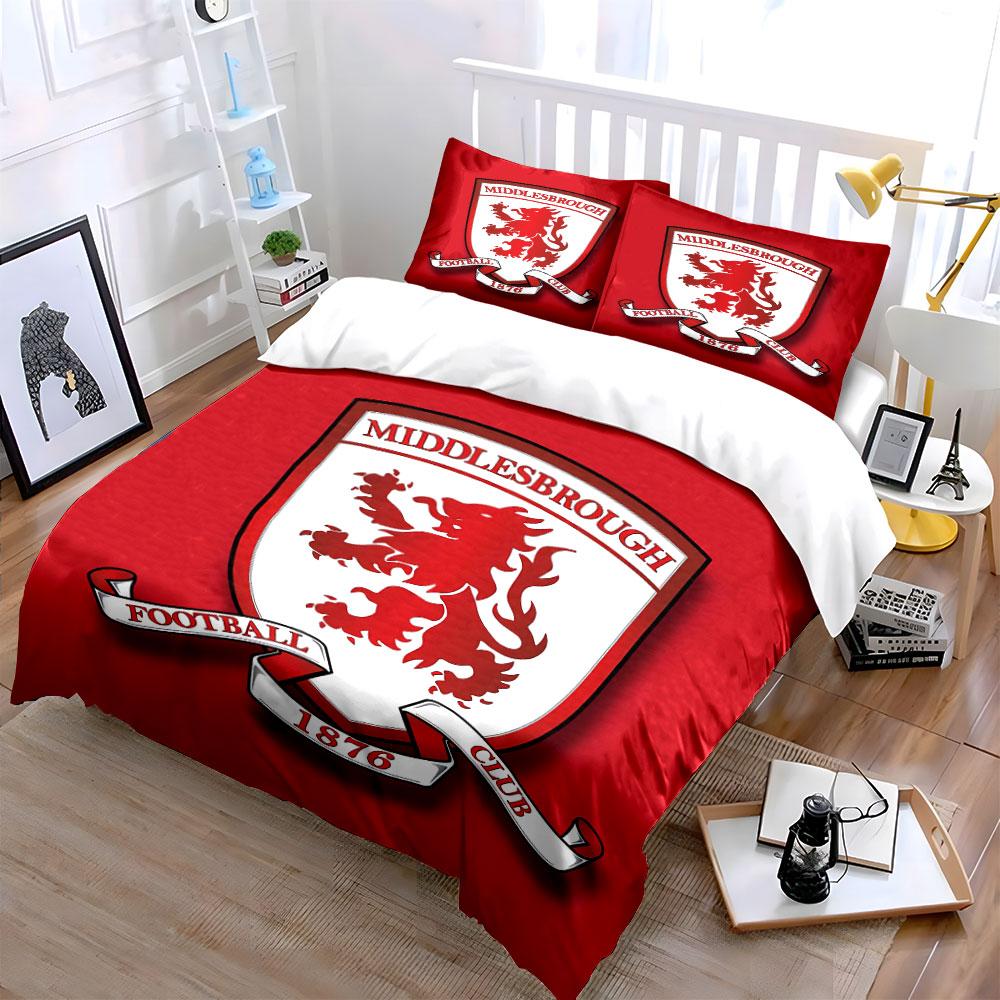 Middlesbrough FC Rotes Bettwäscheset Bettwäsche Bettbezug-Set Bettbezug Kissenbezüge (1 * Bettbezug 2 * Kissenbezüge, ohne Bettdecke)