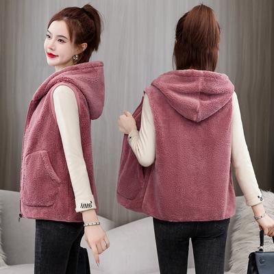 Autumn and Winter Women's Sleeveless Plus Size Vest Loose Casual Vests Loose Thickened Vest Double-sided Fleece Vest Women's Hooded Fleece Vest