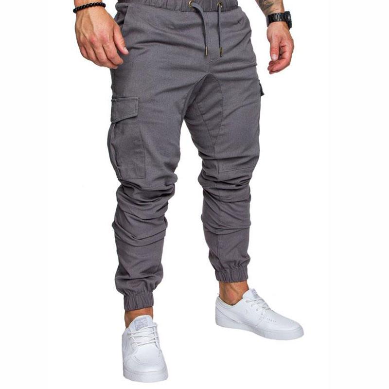 Fashion Long Pencil Pants Harem Trousers Big Pocket Slim Fit Fitness Men Casual Bottom