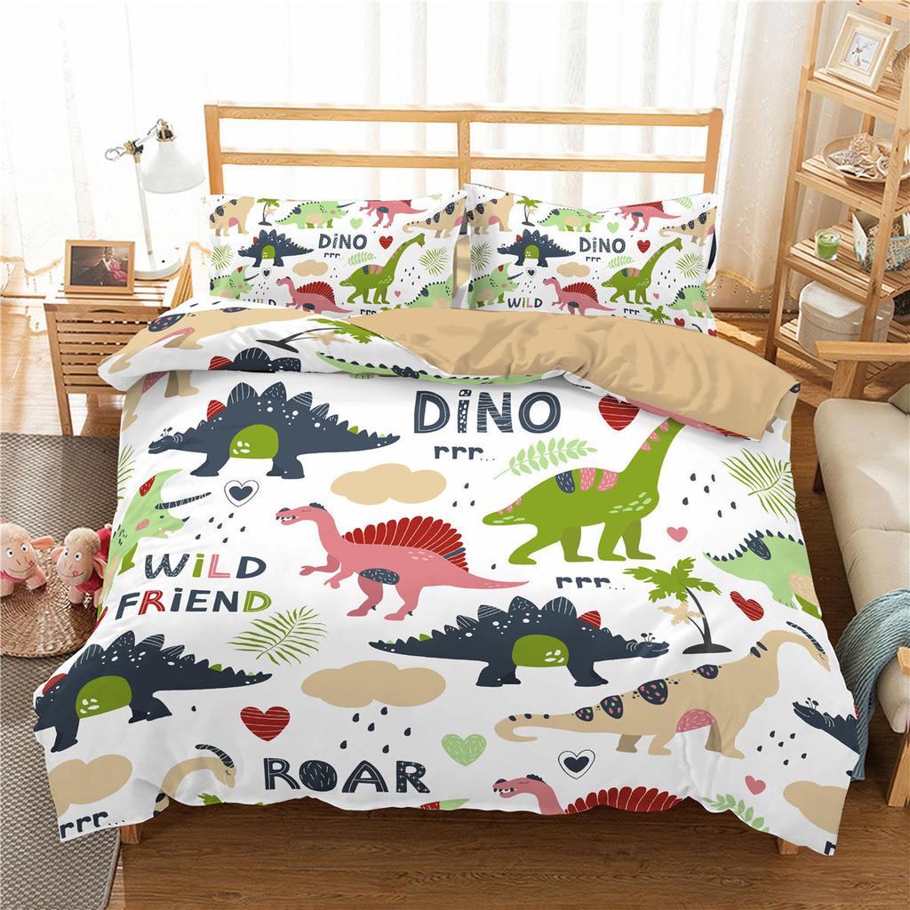Cute Dinosaur Duvet Cover Kids 3D Cartoon Animal Bedding Set Full/Queen Microfiber Quilt Cover For Boy Girl Child Bedroom Decor