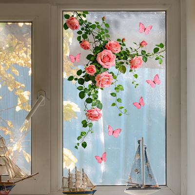 Yousheng Removable Pink Peony Flower Wall Decals, Peel And Stick Hanging Vine Floral Leaves Wall Art for Nursery, Girls Bedroom, Living Room, Wall