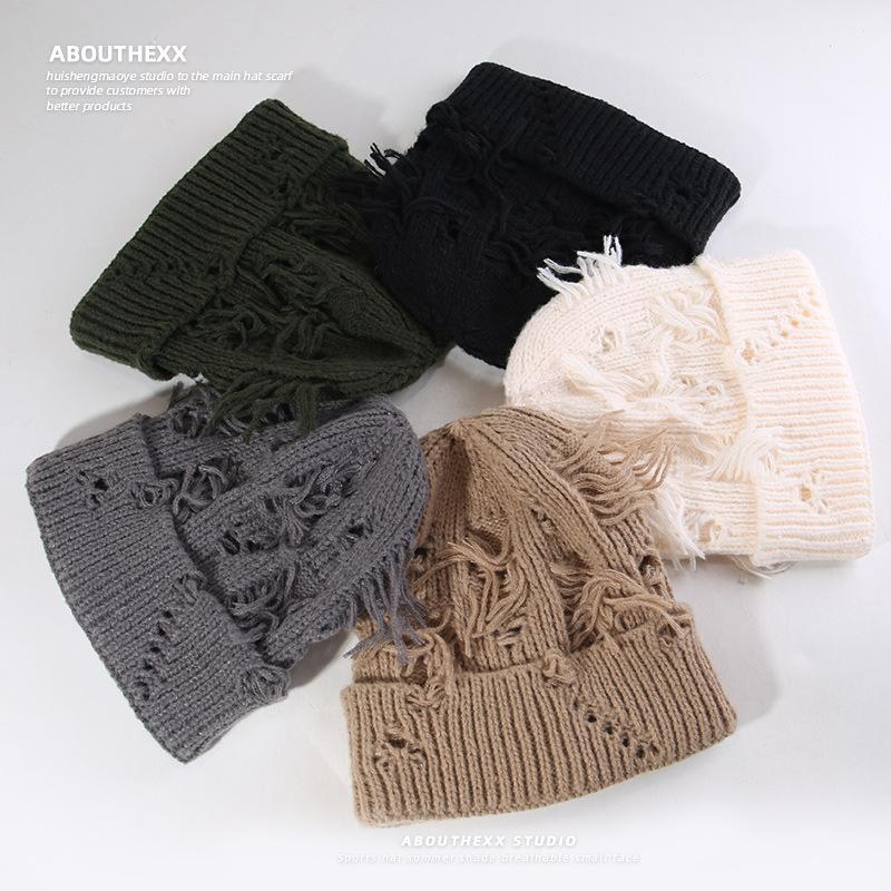 Autumn and Winter Ripped Knitted Hats for Women Outdoor Ear Protection Cold Hats for Couples  Versatile Warm Woolen Hats for Men Trendy