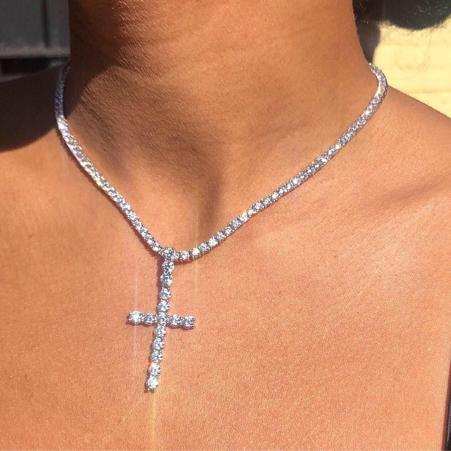 Street Auction Cross Necklace Female European and American Personality Shiny Rhinestone Collarbone Chain Accessories Necklace