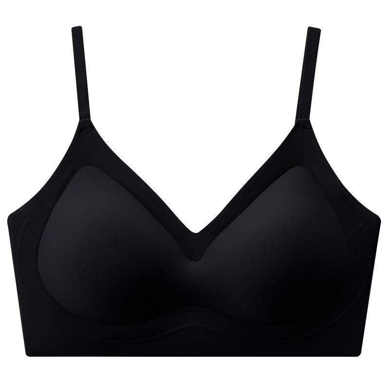 Crisscross Back Ice Silk Seamless Vest Bra, Thickened Fixed Cup Small Bust Push Up Enhancing Wireless Women Bra M regular cup чёрный