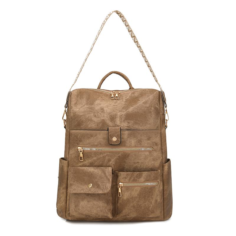 PU Backpack Multi Pocket Zipper Closure Casual Daypack for Women Daily Travel