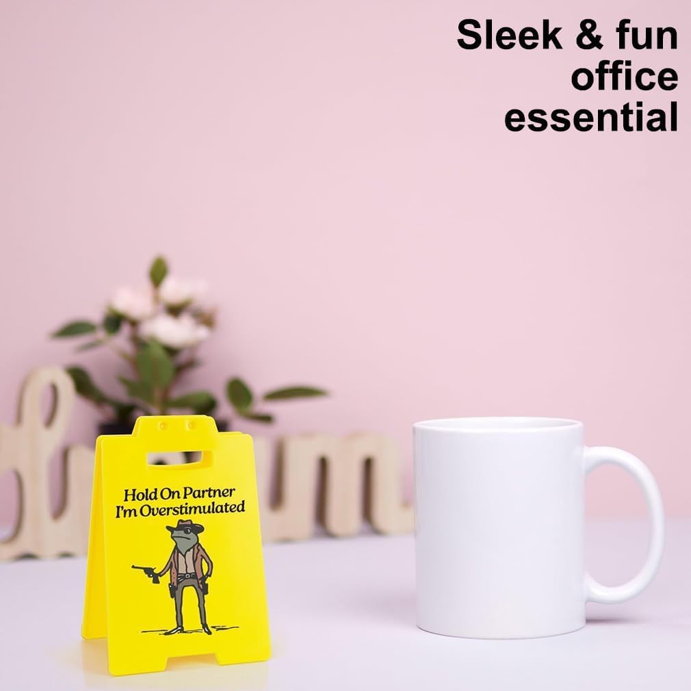 Caution Overstimulated Desk Sign Funny Humor Office Desks Cubicle Decor Desktop Decoration For Table Bedroom Study Room Stress Relief