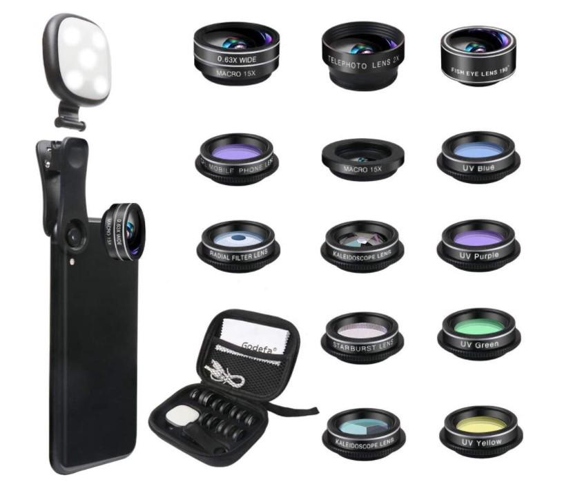 

Набор мобильных объективов 10-в-1: Рыбий глаз, Широкоугольный, Макро, Звездный и Забавные фильтры