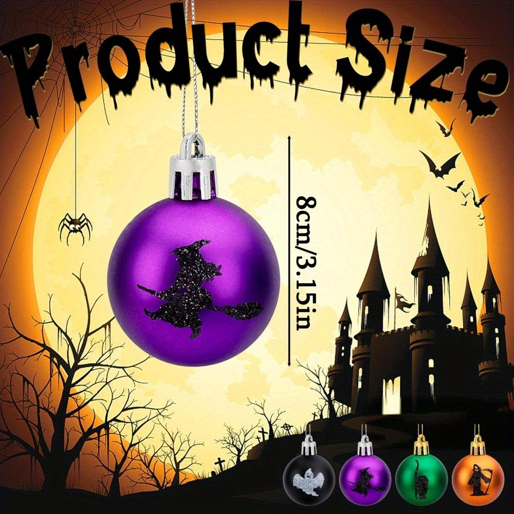 48pcs Halloween Hanging Ball Ornaments Halloween Glitter Witch Ghost Shatterproof Balls- Colorful Hanging Tree Balls Ornaments