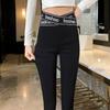 Leggings Cross Waist Stretch Outer Wear Thin High Waist Letter Magic Nine-Point Black Pants