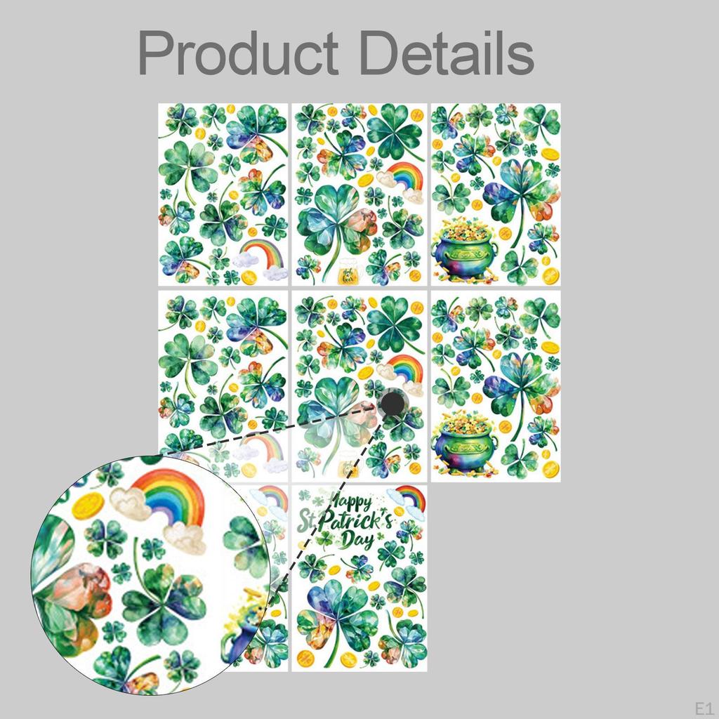 8 Pieces 's Day Window Clings Decals Supplies PVC Removable Ornaments Green for Home Door Bathroom