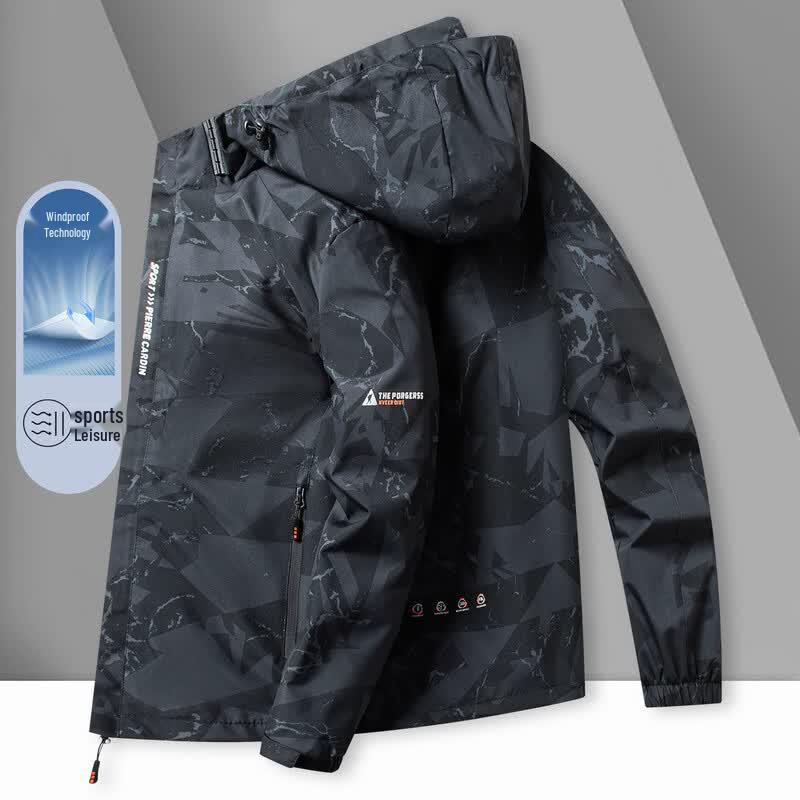 Pierre Cardin Men s Outdoor Windproof Jacket with Detachable Hood XL чёрный